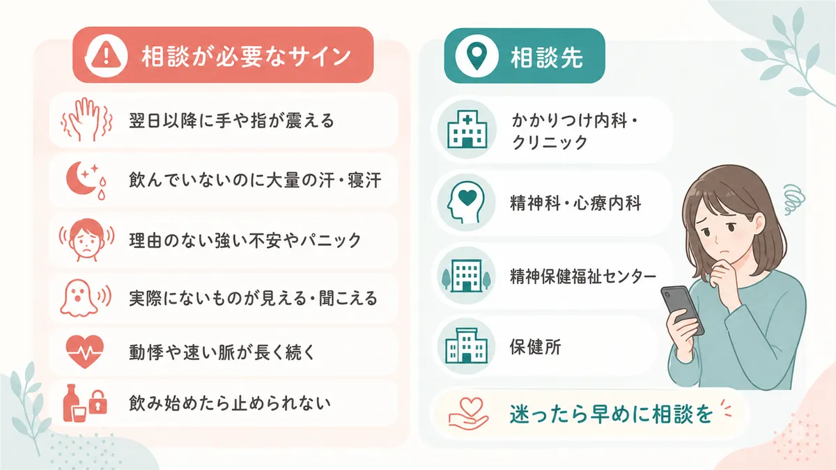 医療機関への相談が必要なサインと、どこに相談すればいいのかを案内します。