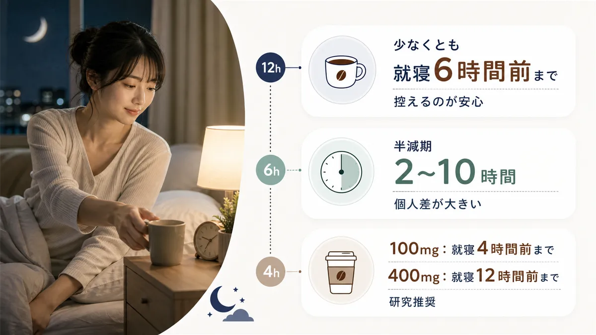 カフェインのカットオフ時間と、睡眠への影響を最小化するための目安を紹介します。