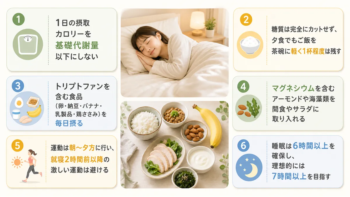 睡眠を守りながら減量できるダイエット法を紹介します。