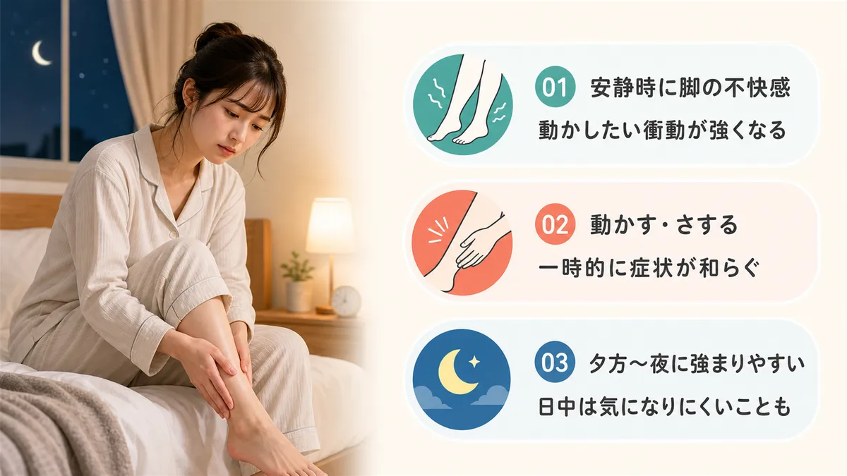 むずむず脚症候群の3つの特徴を解説します。