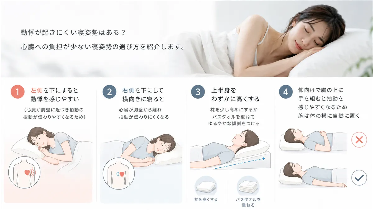 心臓への負担が少ない寝姿勢の選び方を紹介します。