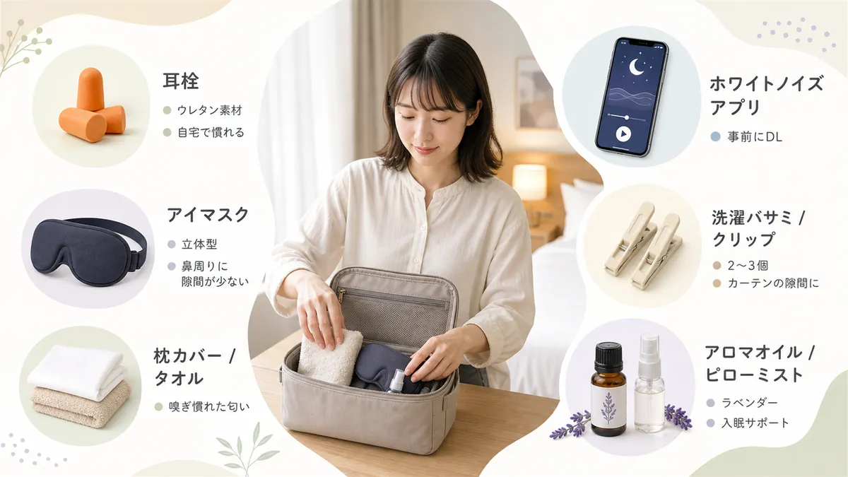 安眠に役立つ持ち物リストを紹介します。