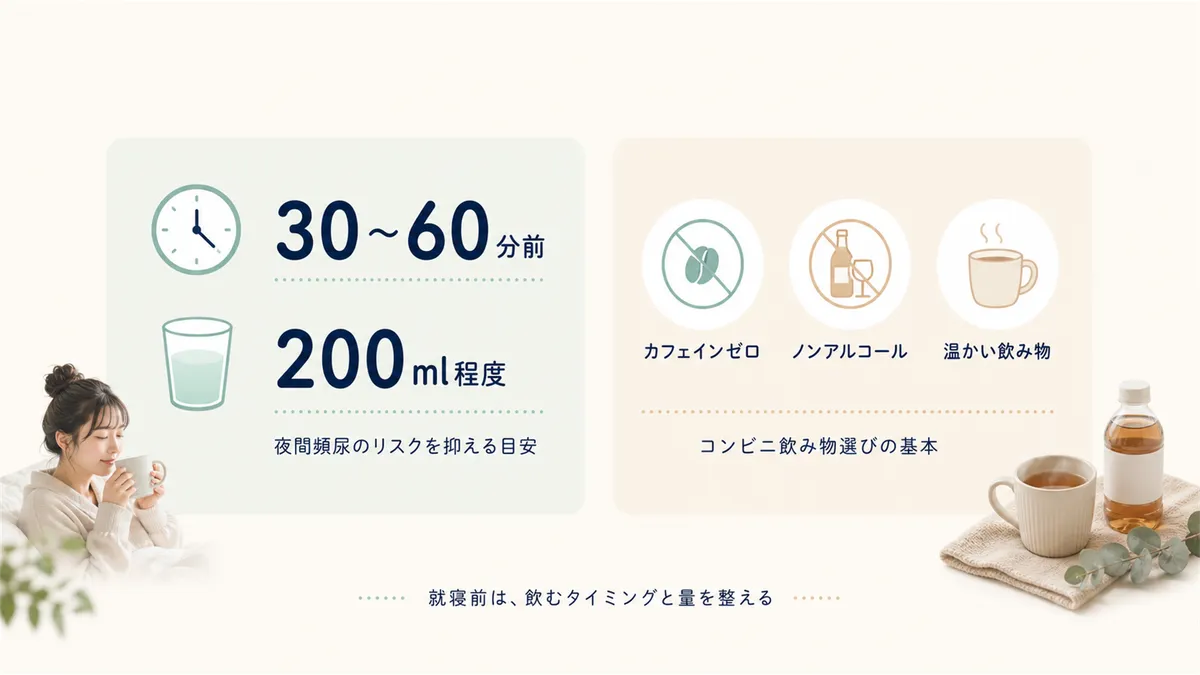 就寝前の飲み物の最適なタイミングと量を紹介します。