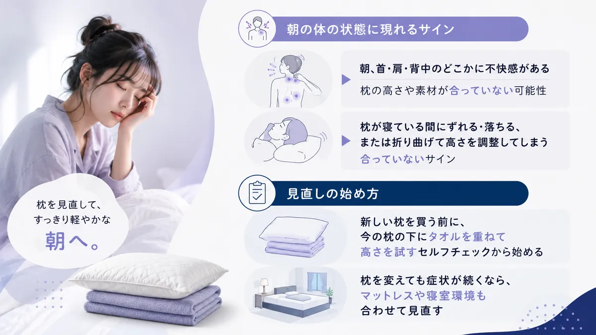 セルフチェックで3項目以上当てはまる場合は枕の見直しを検討しましょう。