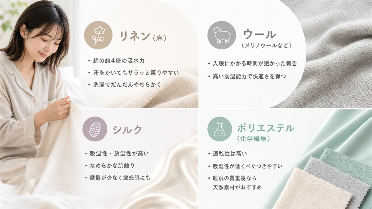 体質や季節によっては、綿以外の素材のほうが合うケースもあります。
