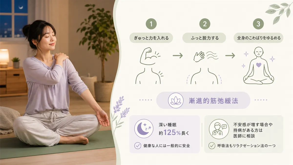 日中に凝り固まった筋肉をゆるめることは副交感神経を活性化させる最も直接的な方法の一つです。