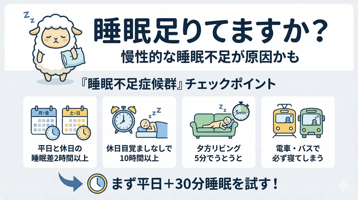 慢性的な睡眠不足がリビング寝落ちの原因である可能性を説明します。