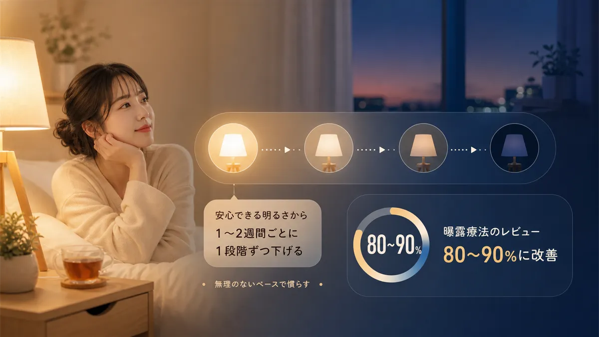 段階的に暗さへの耐性をつける方法を紹介し、無理のないペースで改善していく道筋を示します。