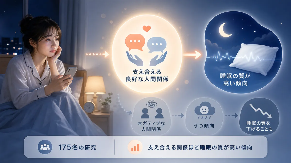 社会的なつながりが睡眠の質に影響する仕組みを解説し、一人で眠れない不安の原因を探ります。