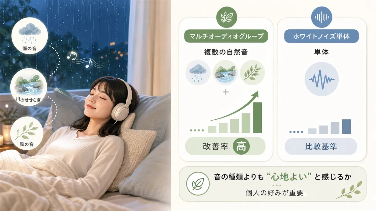 さまざまな自然音の中で、どの音が睡眠に適しているかを比較します。
