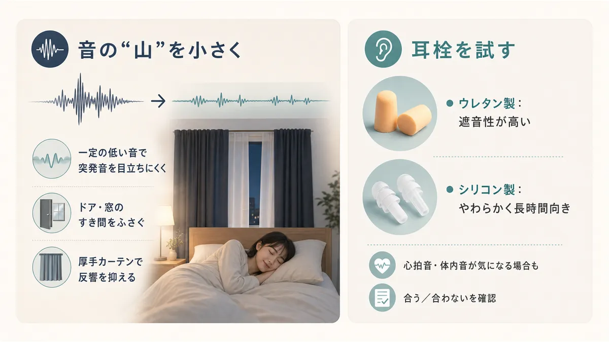 音の「山」を小さくする工夫や、耳栓の活用など、具体的な環境改善策を紹介します。