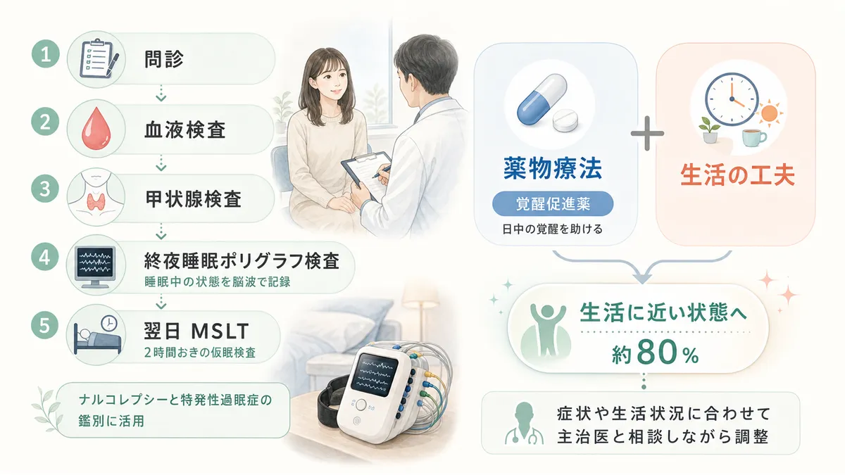 検査の流れや、薬物療法と生活の工夫を組み合わせた治療法を紹介します。