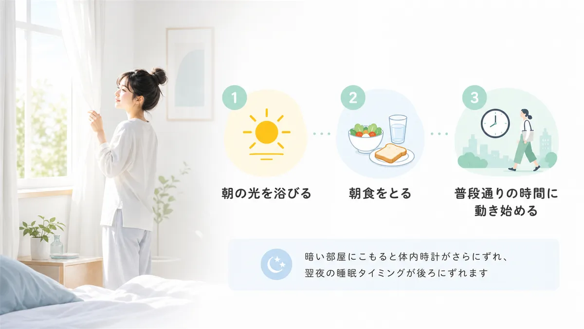 朝起きてまず取るべき行動を整理します。