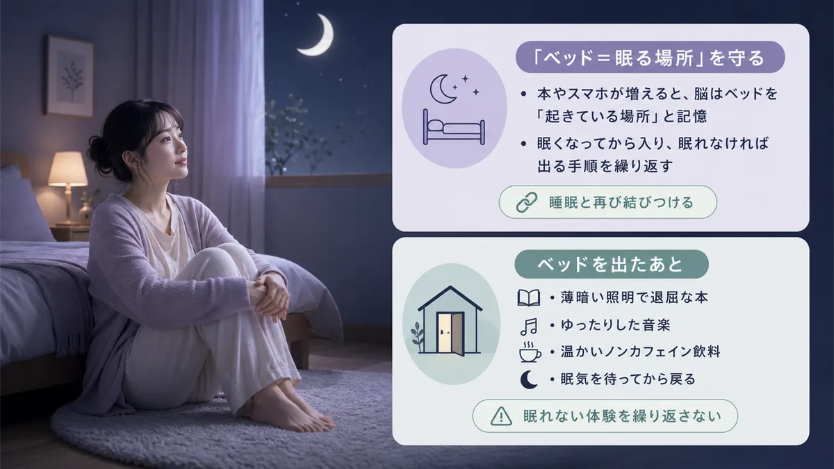 「ベッド＝眠る場所」の結びつきを守る重要性と、ベッドを出たあとの過ごし方を紹介します。