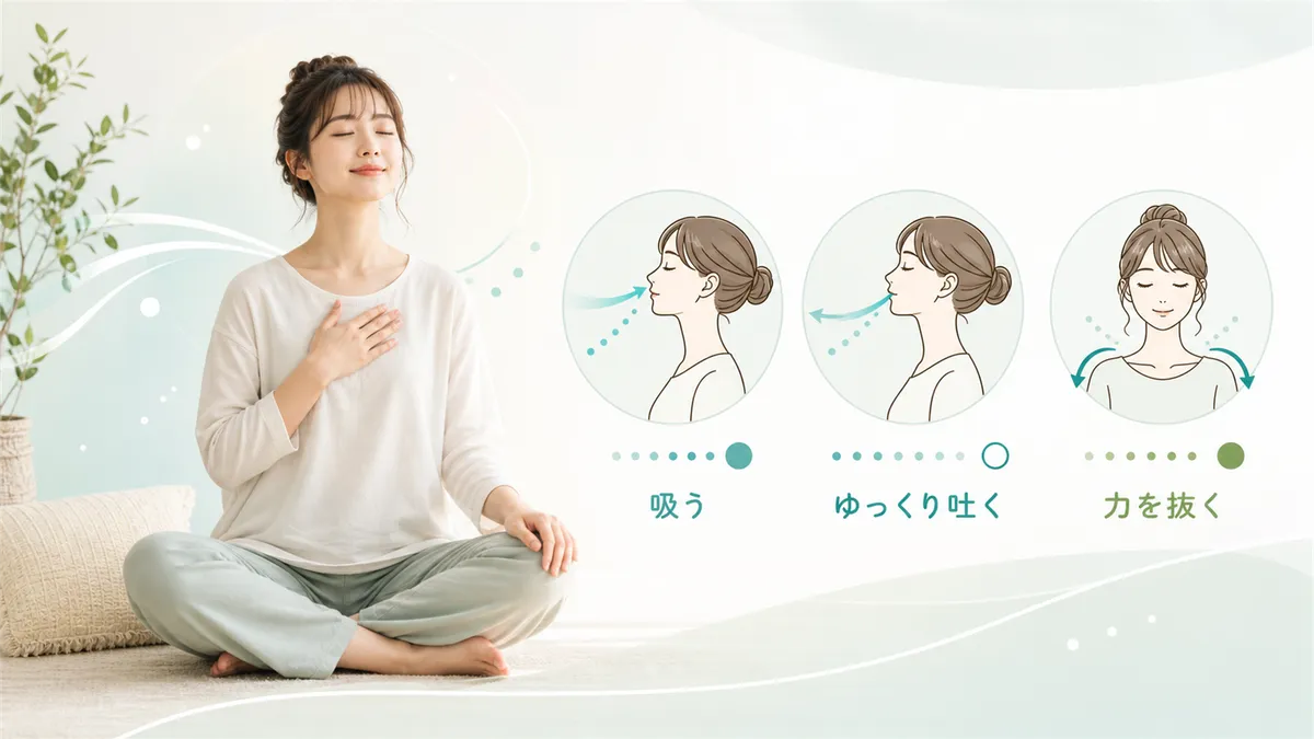 興奮した体をゆるめるための呼吸法の具体的な手順を紹介します。