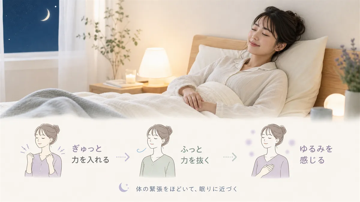 筋弛緩法の実践方法を紹介し、体の緊張をほどいて入眠に近づける方法を解説します。