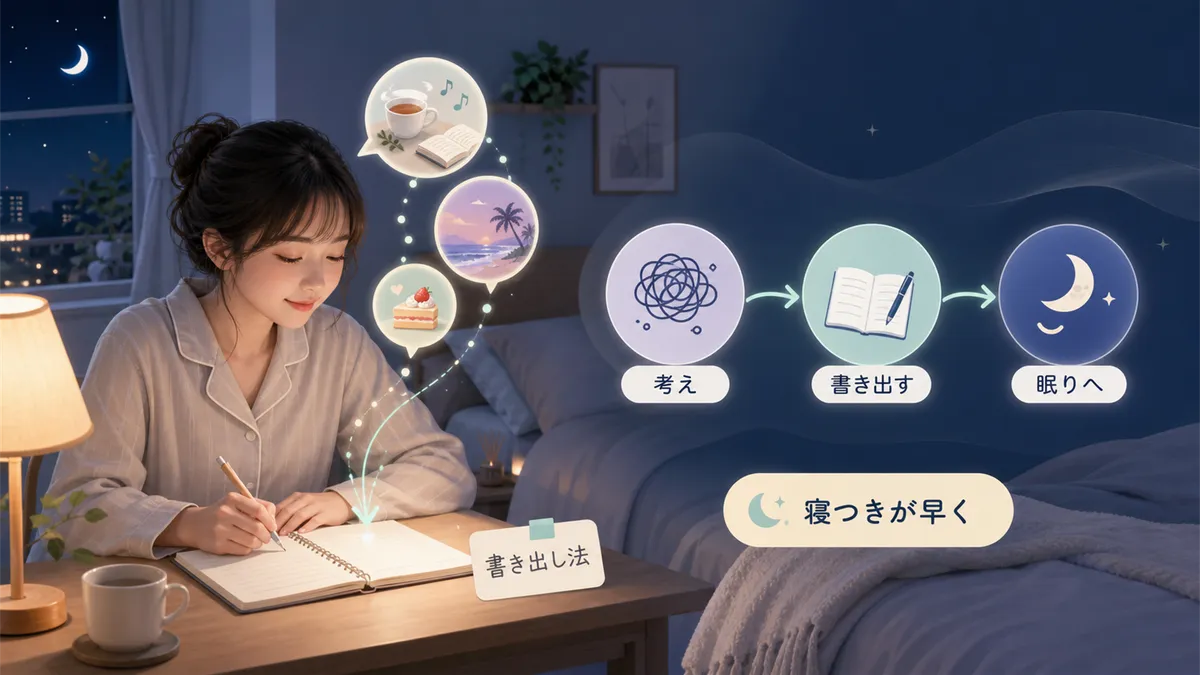 頭の中の考えを書き出す「書き出し法」の効果と実践方法を紹介します。