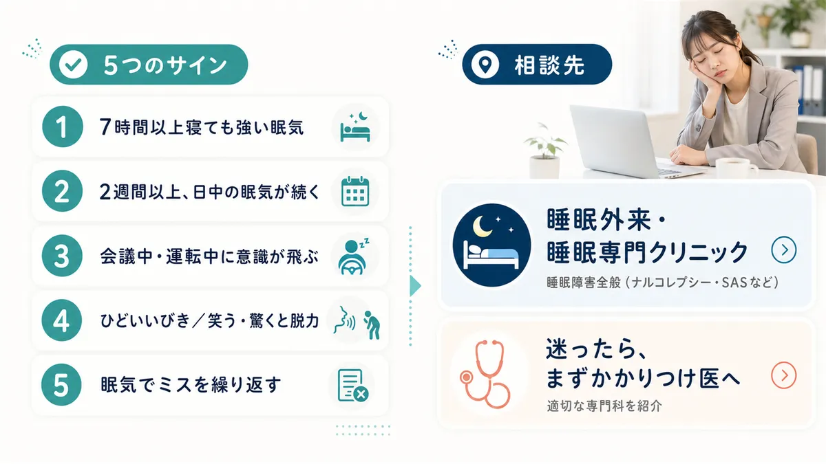 受診を検討すべき5つのサインと、何科を受診すればよいかを案内します。