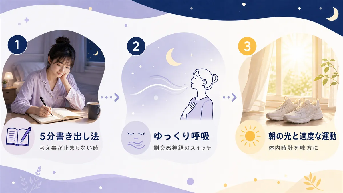 5分書き出し法、ゆっくり呼吸法など、すぐに始められる具体的な対策を紹介します。
