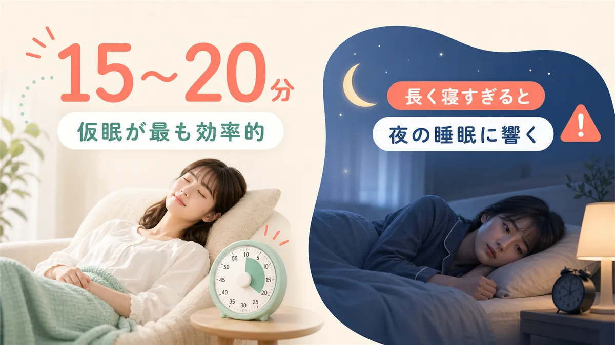 15〜20分の仮眠の有効性や、長く寝すぎると夜の睡眠に響く注意点を紹介します。