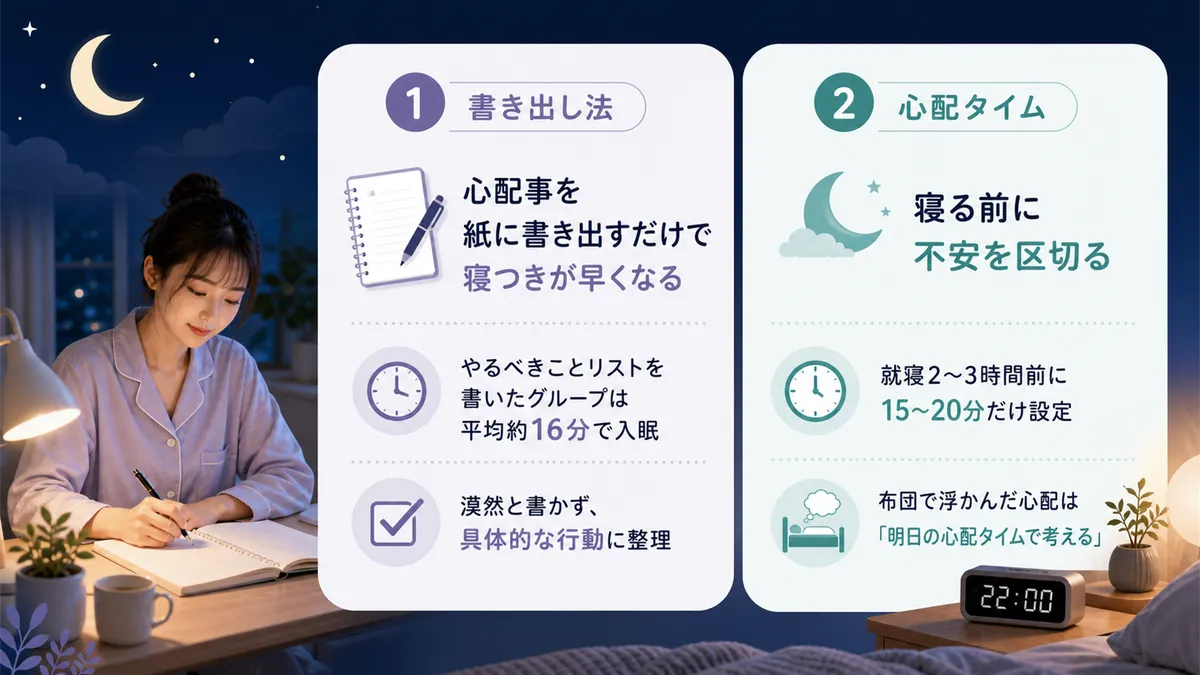 書き出し法や「心配タイム」の設定など、心配事を手放す具体的な方法を紹介します。
