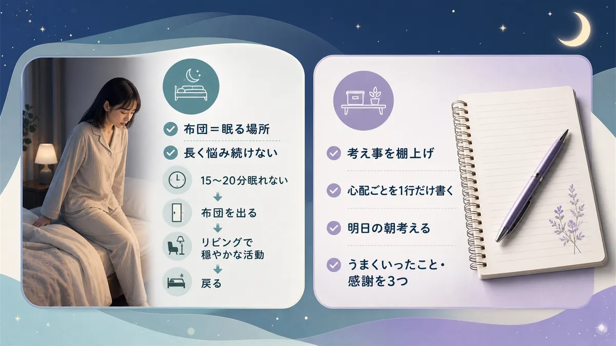刺激制御法や考え事の「棚上げ」テクニックを紹介します。
