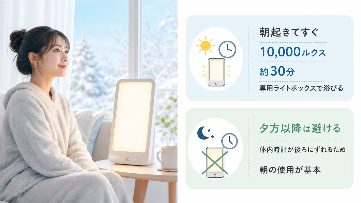 光療法の基本的な使い方と注意点を紹介します。