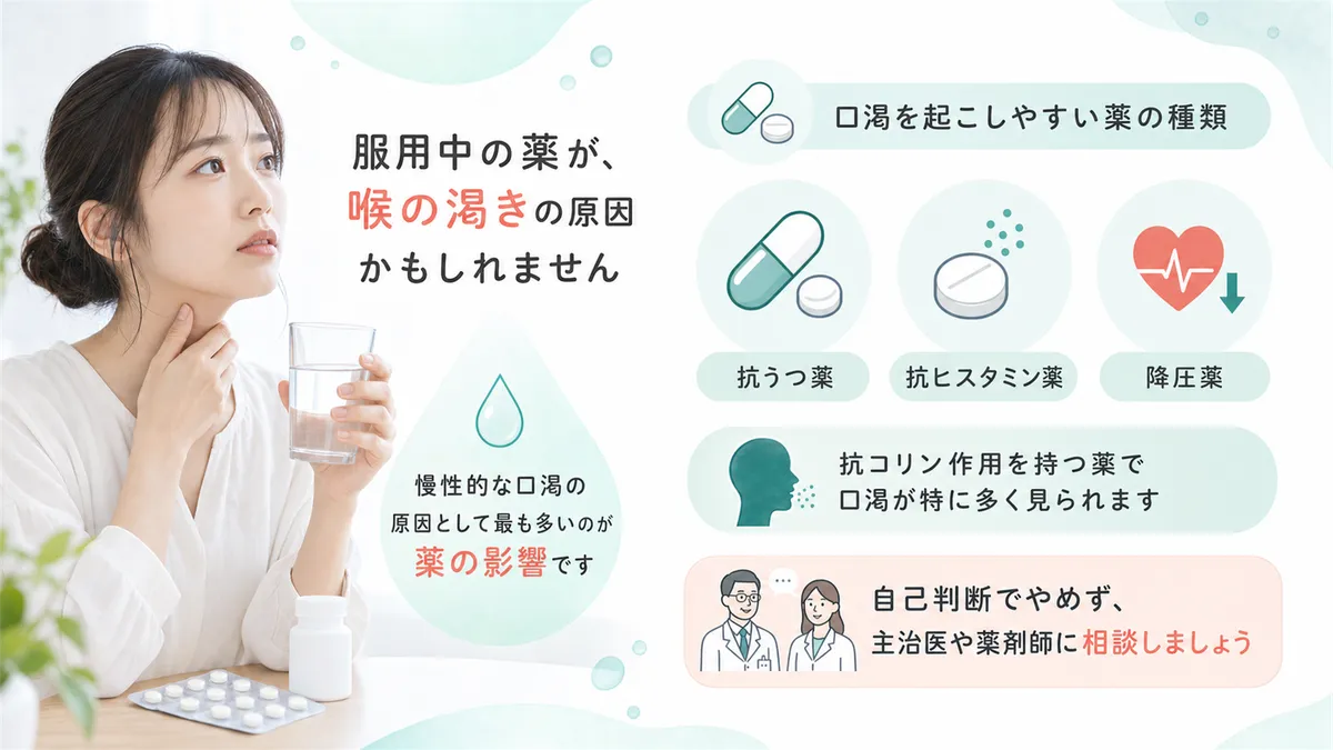 口渇を起こしやすい薬の種類を紹介します。