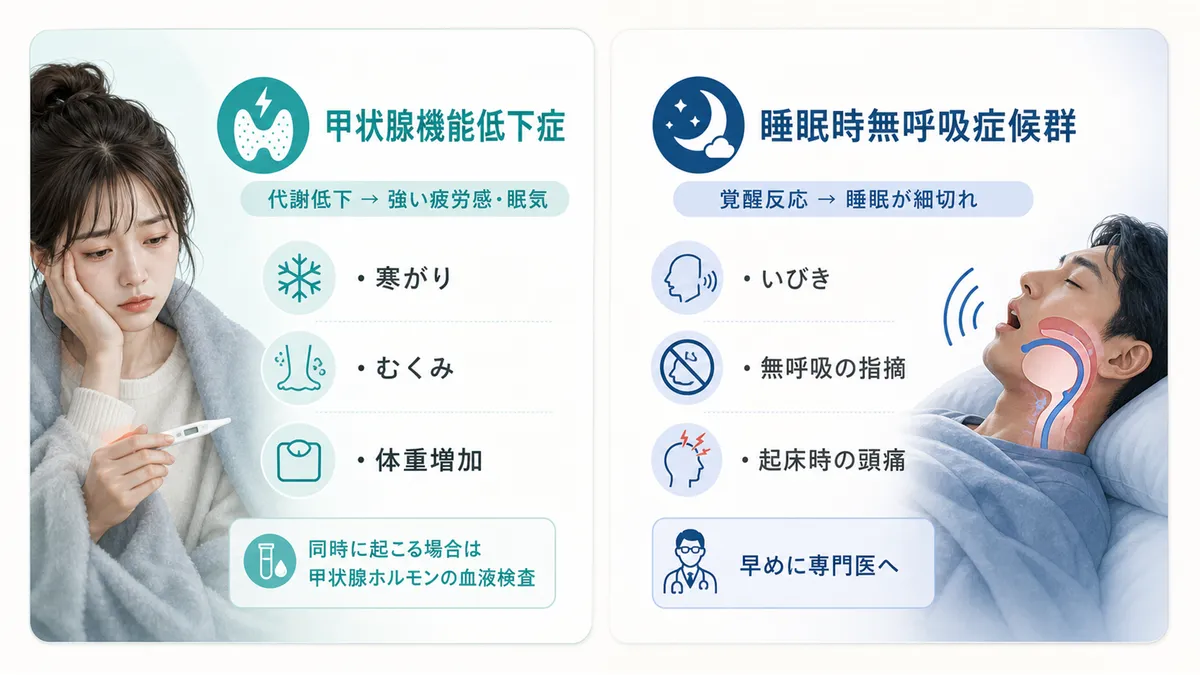 甲状腺機能低下症や睡眠時無呼吸症候群など、見逃されやすい疾患を紹介します。