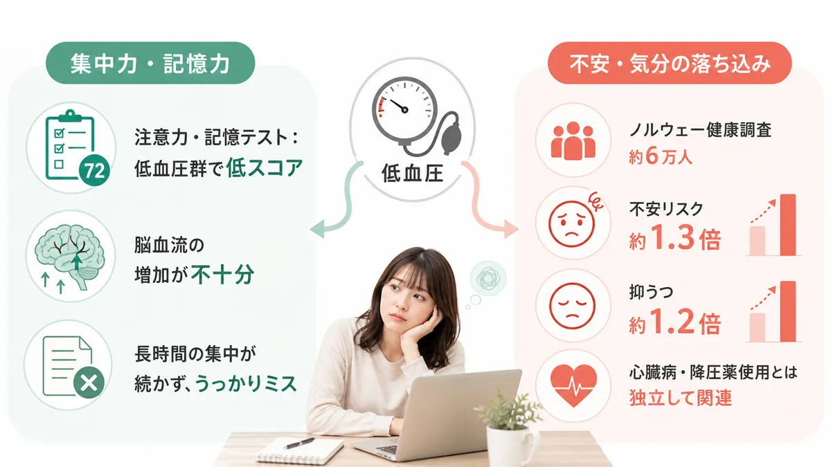 集中力・記憶力への影響や、不安・気分の落ち込みとの関連を解説します。