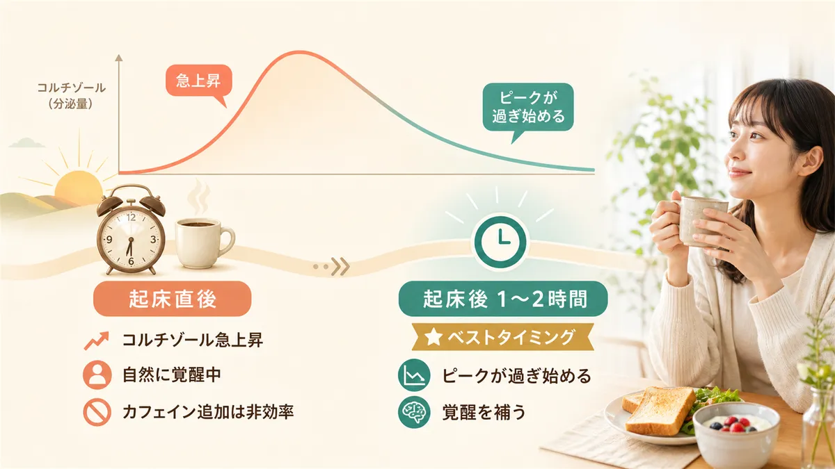 コーヒーは起きてすぐより少し待ってからが効果的な理由を解説します。