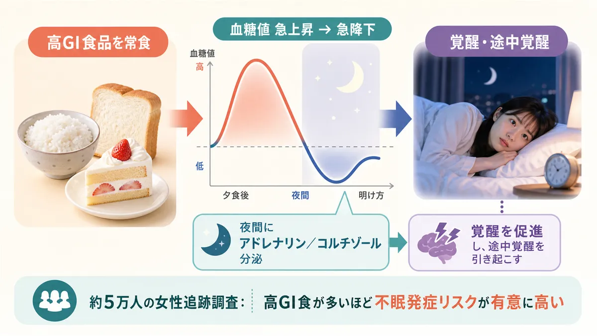 高GI食品の常食と不眠リスクの関係性について科学的知見を整理します。