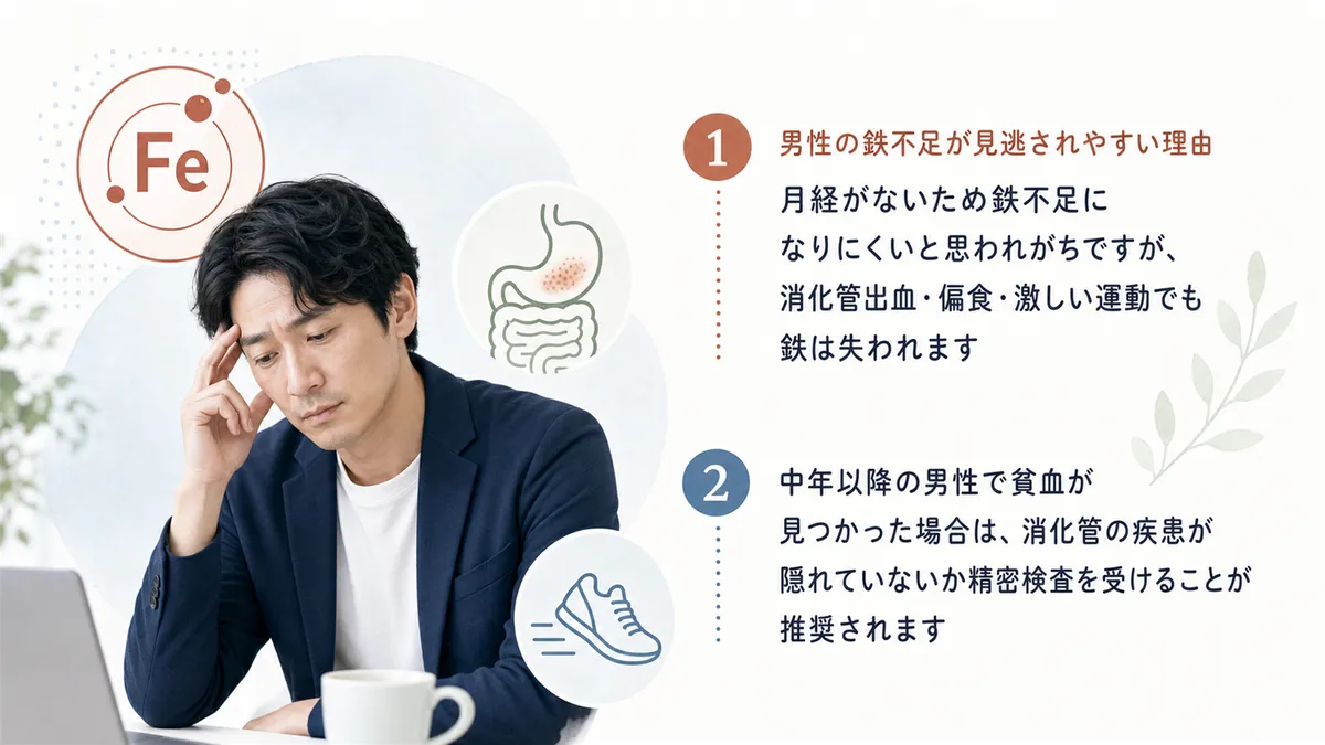 男性の鉄不足が見逃されやすい理由を解説します。