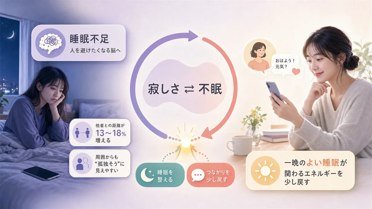 睡眠不足が「人を避けたくなる脳」をつくること、小さな一歩で悪循環を止めるアプローチを解説します。