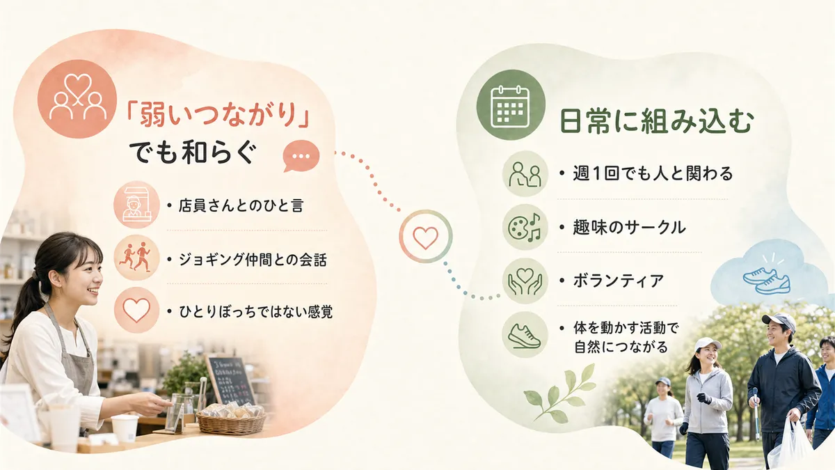 「弱いつながり」でも孤独感は和らぐこと、日常に組み込める社会的つながりの増やし方を紹介します。