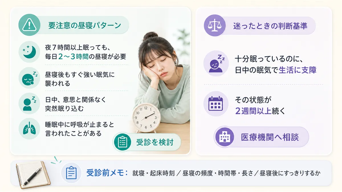 注意すべき昼寝パターンと、受診すべきか迷ったときの判断基準を紹介します。
