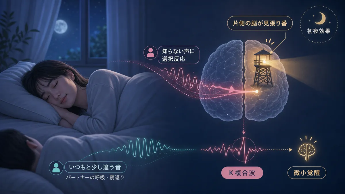 睡眠中も脳の片側が「見張り番」を続けていること、知らない声に対して脳が選択的に反応する仕組みを解説します。