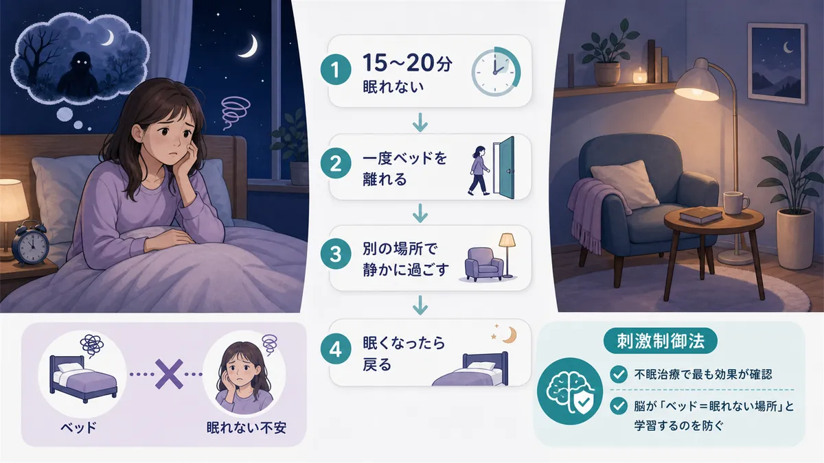 ベッドと「眠れない不安」を結びつけない工夫を解説します。