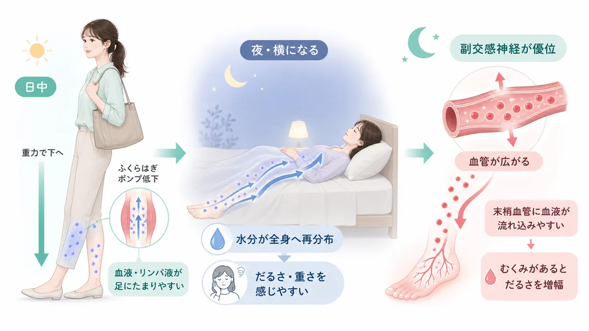 重力と体液の関係がカギになること、自律神経の切り替わりも影響していることを解説します。