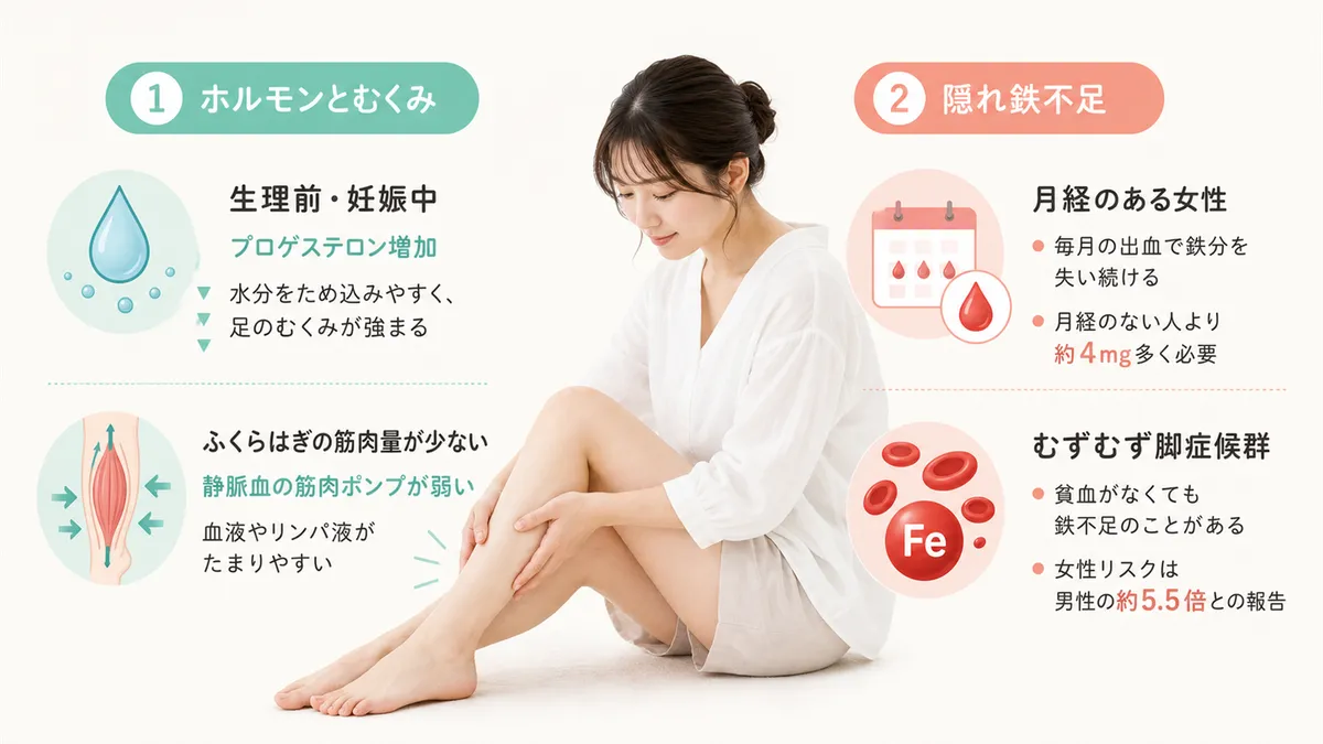 ホルモンとむくみの関係と、女性に多い「隠れ鉄不足」について解説します。