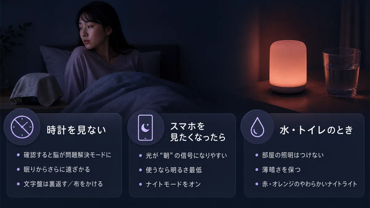 時計を見ないことが最優先の理由、スマホを見たくなったときの対処法、水やトイレの際の注意点を紹介します。