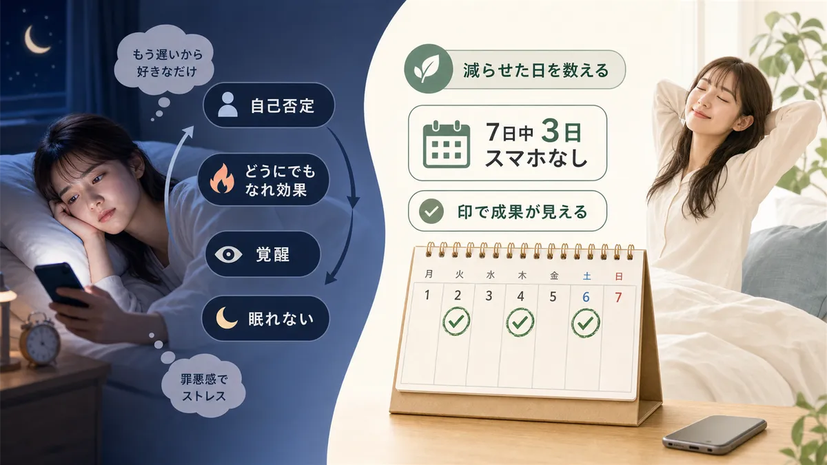 自己否定が悪循環を加速させるメカニズムと、減らせた日を数える発想への切り替えを紹介します。