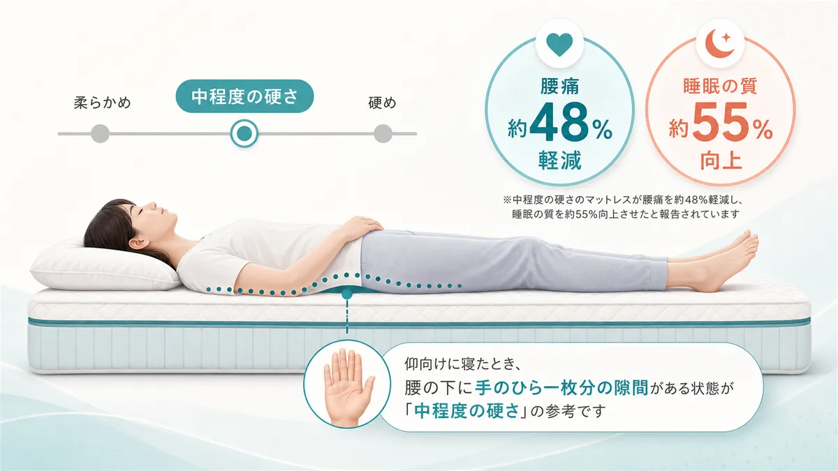 マットレスは中程度の硬さを目安にすることを紹介します。