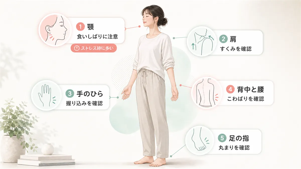 代表的な5つの力みポイントを紹介します。