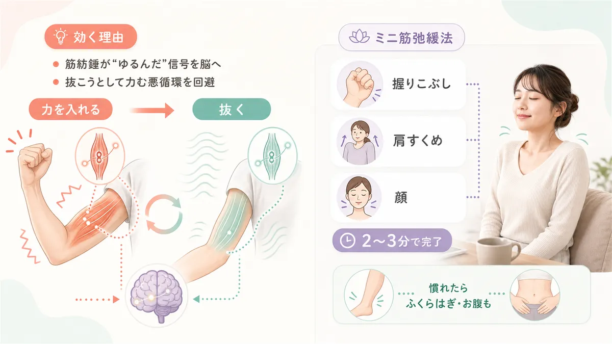 力を入れてから抜くが効く理由と、初心者が始めやすいミニ筋弛緩法を紹介します。