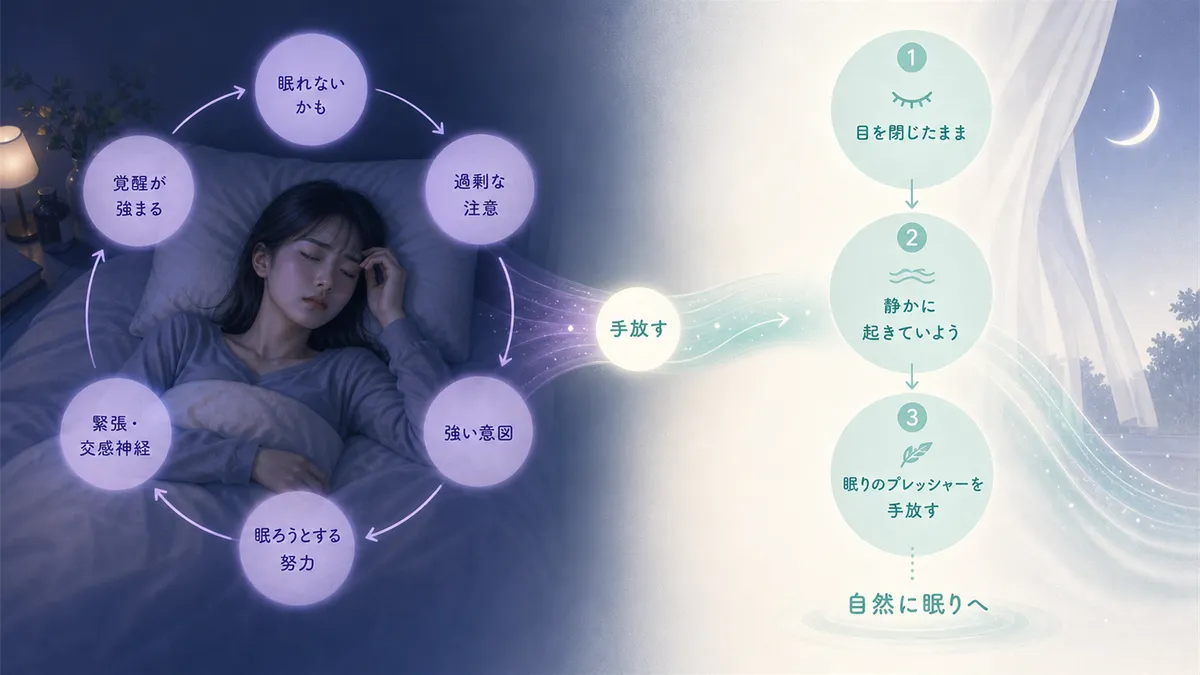 注意と意図と努力の悪循環と、眠ろうとしないほうが眠れる逆説を紹介します。
