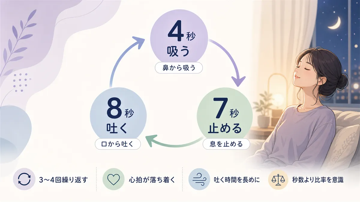 4-7-8呼吸法の具体的なやり方を紹介します。