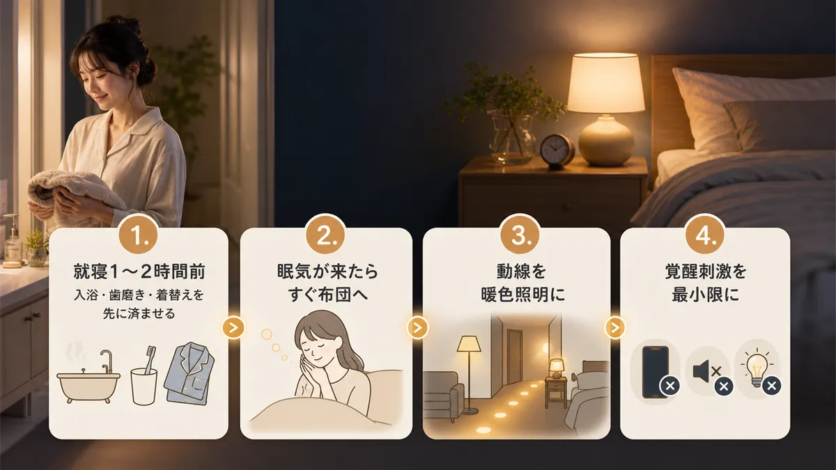 「最小覚醒」で布団に入る4つのステップを紹介します。